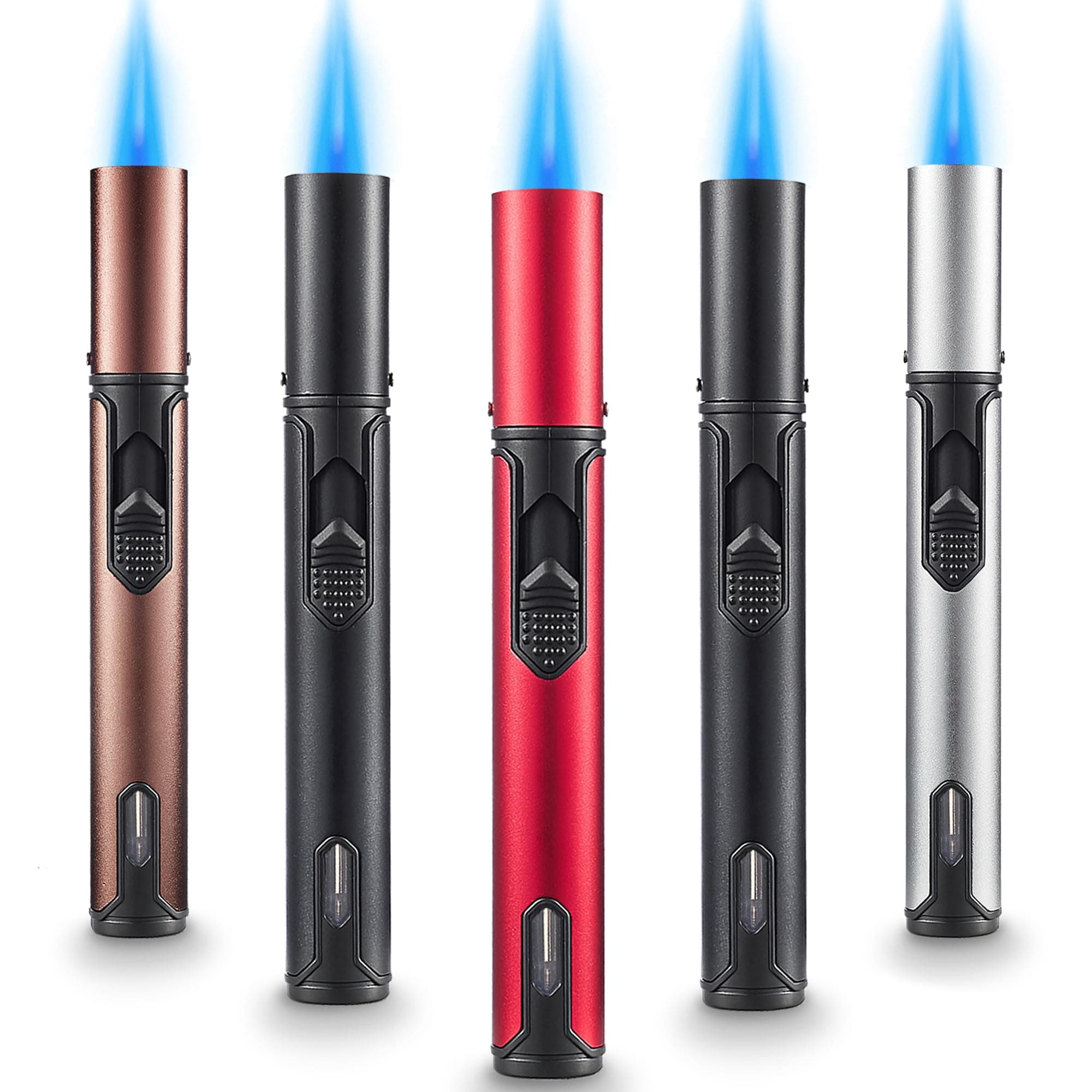 5 Pack Butane Torch Lighter, Urgrette 6-inch Refillable Pen Lighter Pencil Torch Lighter Adjustable Jet Flame Butane Lighter for Grill BBQ Candle Camping (Gas Not Included)