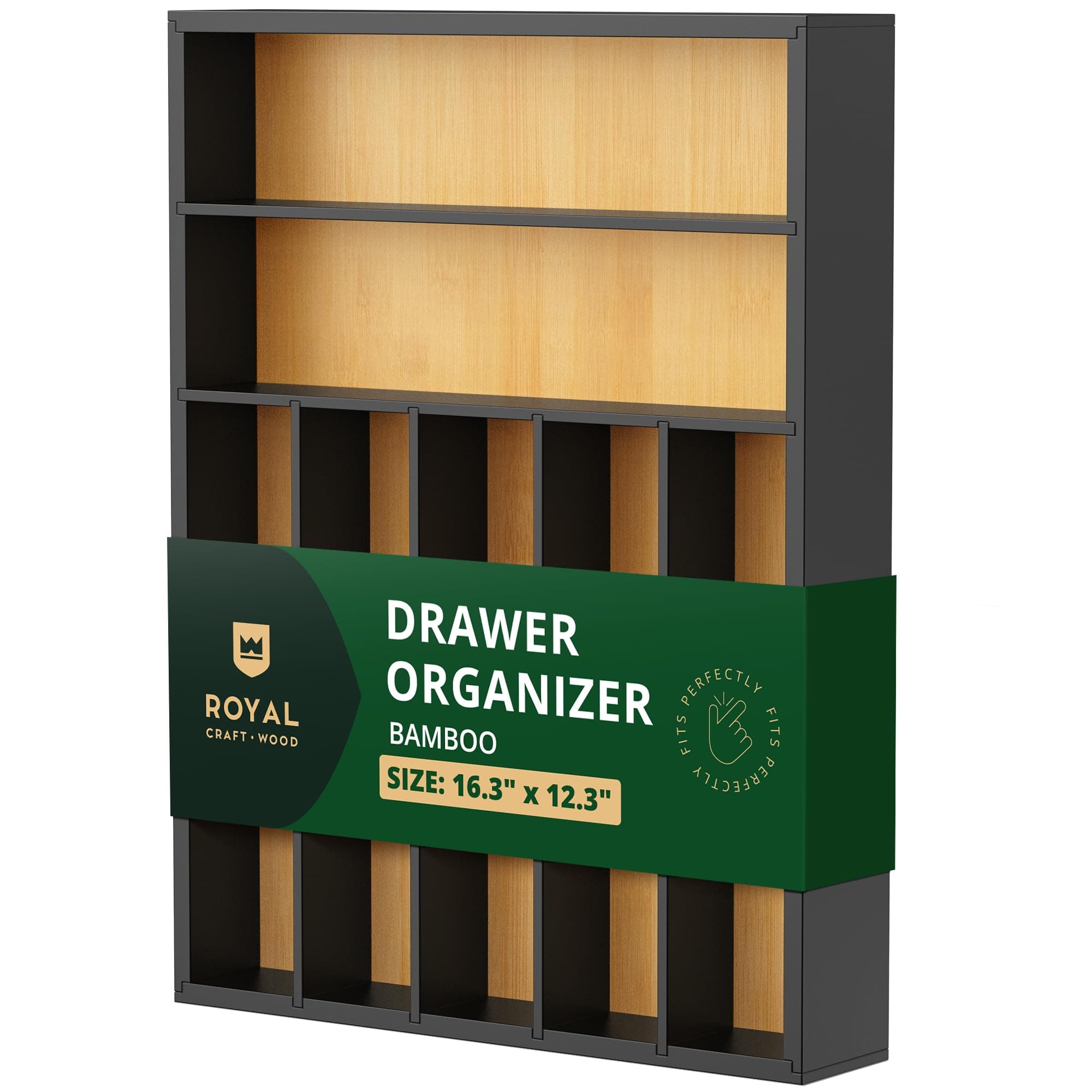 ROYAL CRAFT WOOD Luxury Bamboo Kitchen Drawer Organizer - Silverware Organizer - Utensil Holder and Cutlery Tray with Grooved Drawer Dividers for Flatware and Kitchen Utensils (7 Slot)