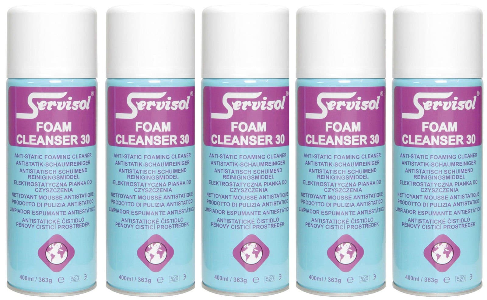 5x Servisol Foam Cleanser 30 Multipurpose Cleaner Spray 400ml