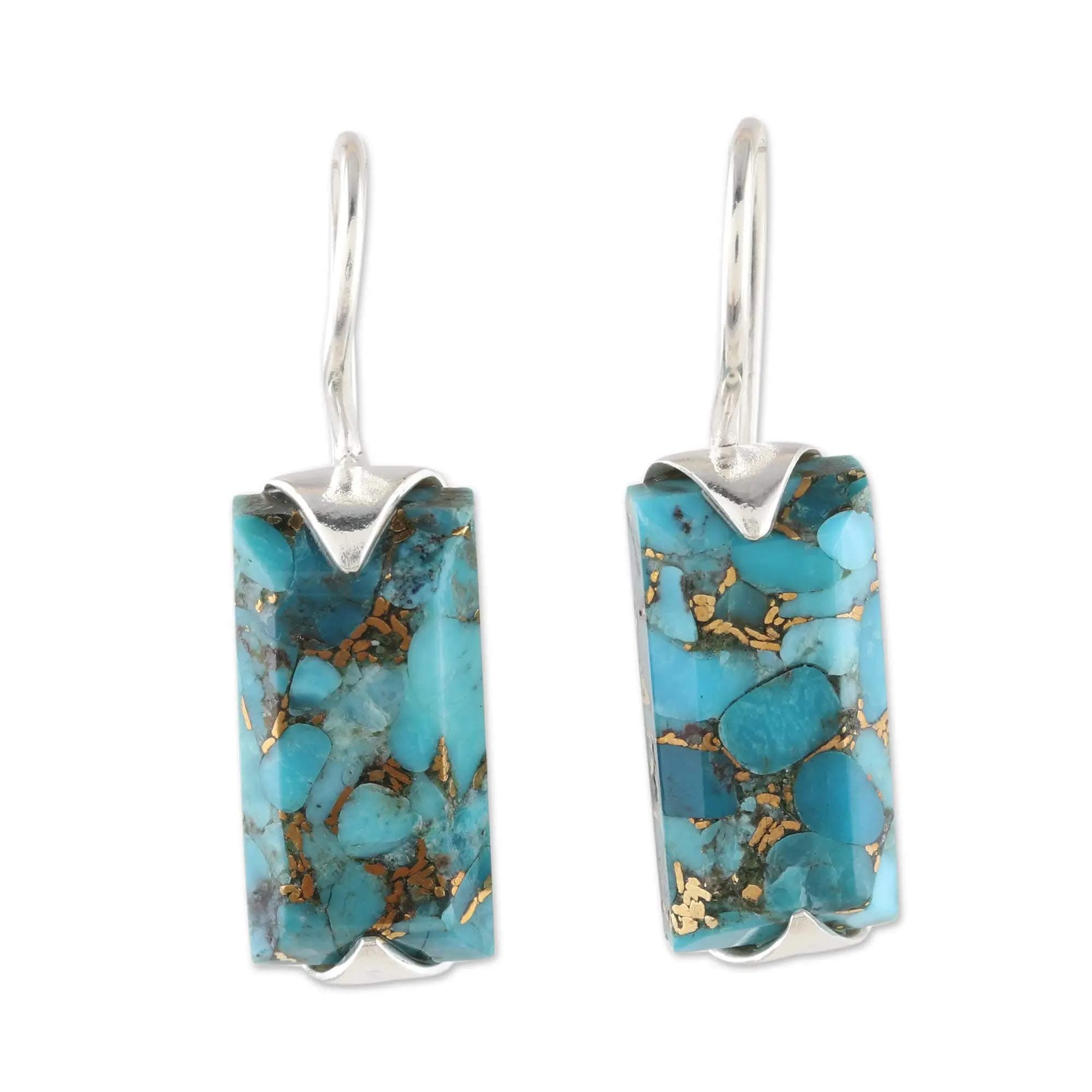 SILVER TREE 925 Modern Beautiful Natural TURQUOISE Gemstone in PURE Sterling Silver Earrings for women and girl daily use (ST1008)