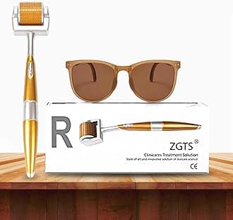 ZGTSDerma Roller 0.5mm Combo with GTS UV Protection Retro Folding Sunglasses – Best Derma Roller for Hair Growth, Beard & Face Care – 192 Needle Titanium Dermaroller for Skin & Hair Regrowth!