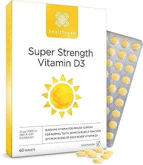 Healthspan Super Strength Vitamin D3 | Immune Health | Bone, Teeth & Muscle Health | Contains 1000iu Natural Source Vitamin D3 in Each Tablet | Vegetarian (60 Tablets)