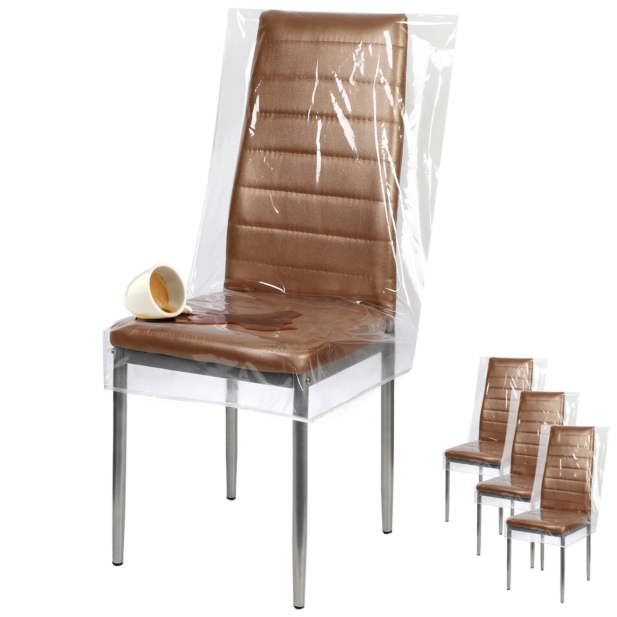 Houseables Plastic Chair Covers for Dining Chairs, Plastic Seat Covers, Dining Room Seat Protector, Clear Vinyl Slipcovers, Waterproof Chairback Protectors, for Kitchen, Cats, Transparent, 24x22”, 4PK