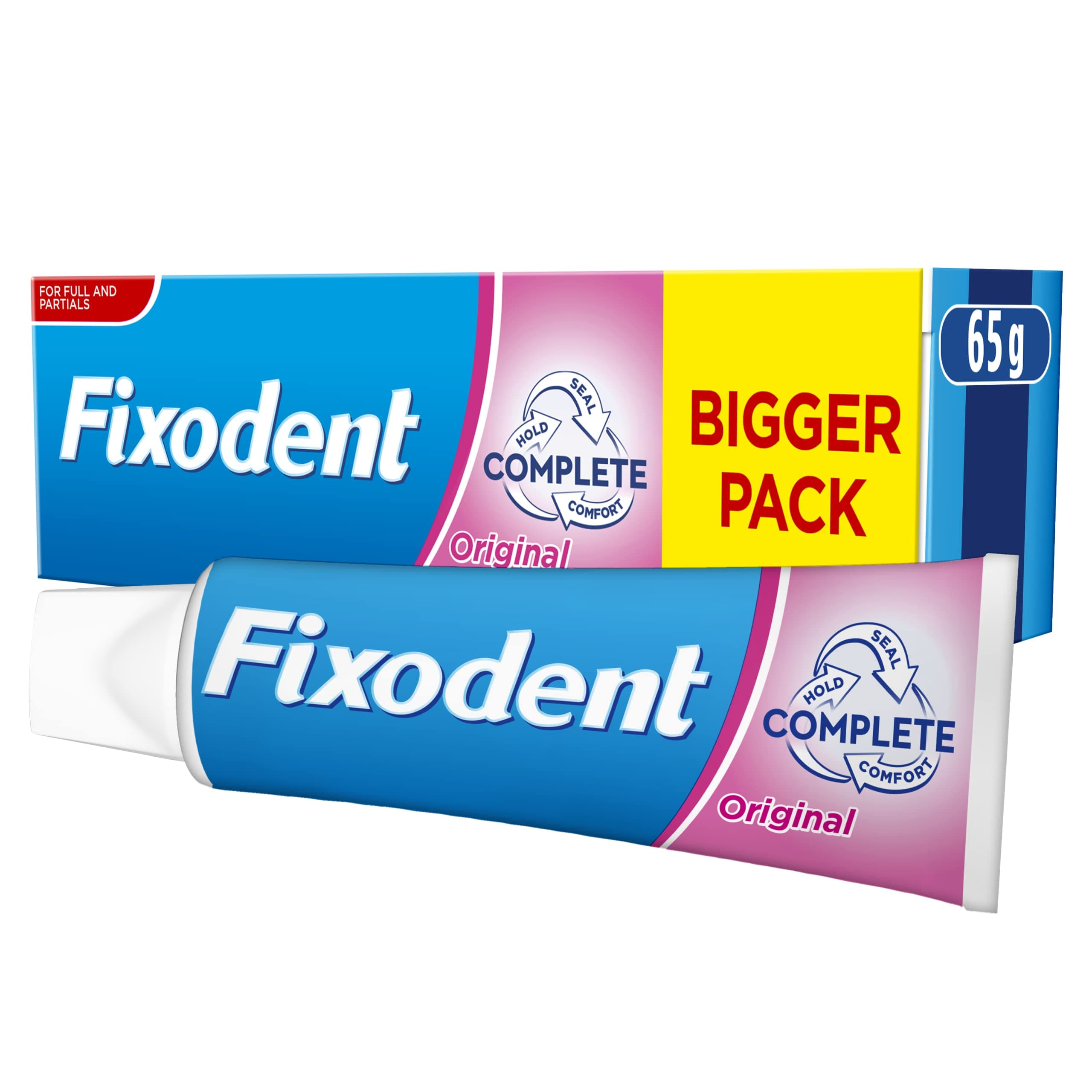 Fixodent Complete Denture Adhesive Cream, 65g, 10X Stronger Hold vs. No Adhesive, Improved Comfort & Foodseal, Original, Mint