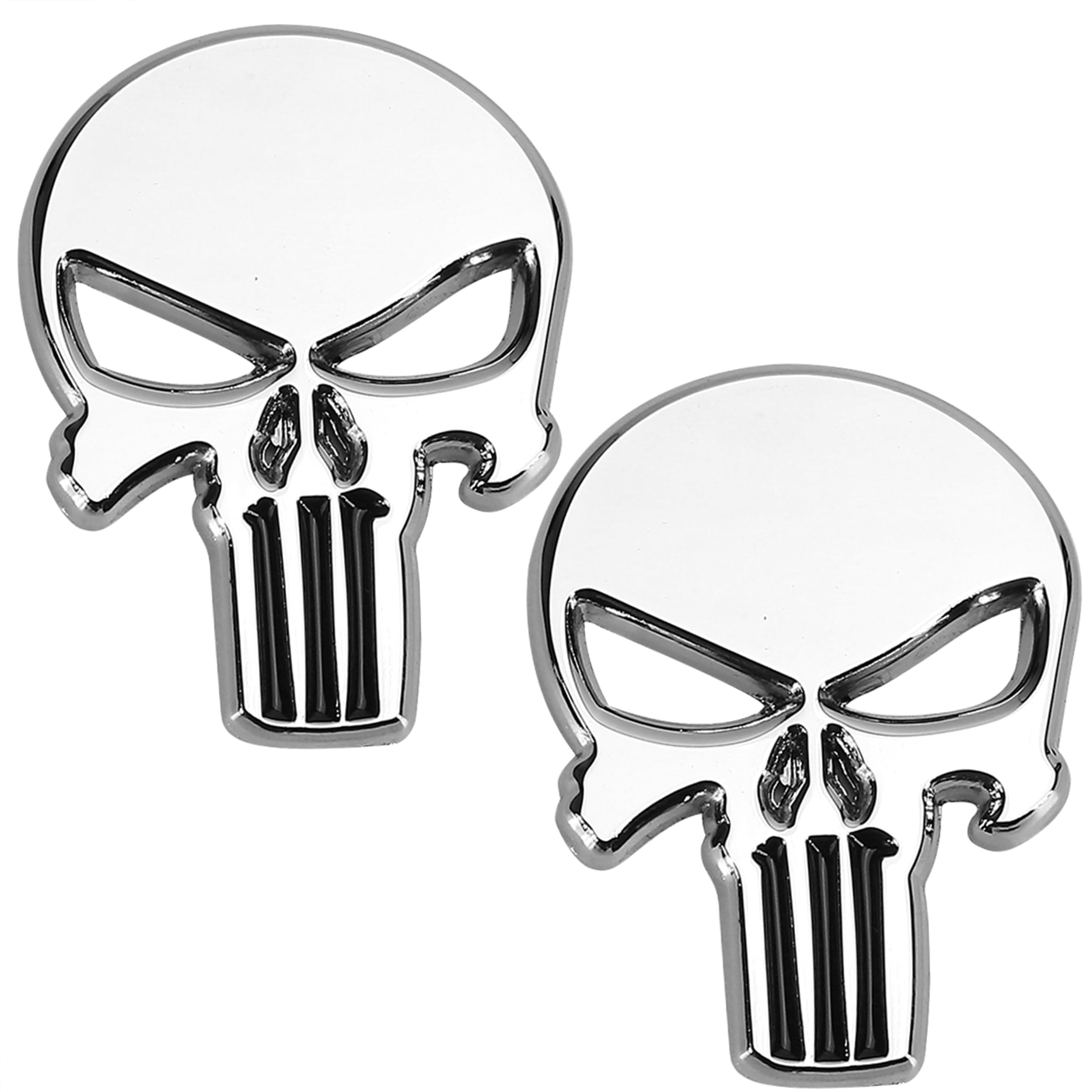 2PCS Skull Punisher Sticker Decals, 3D Emblems Badge Metal Replacement Adornment Fit for Camaro Silverado Ram Dodge RT Jeep Universal Car Truck Vehicle Bike Motorcycle Side Tail, Luggage Laptop Silver