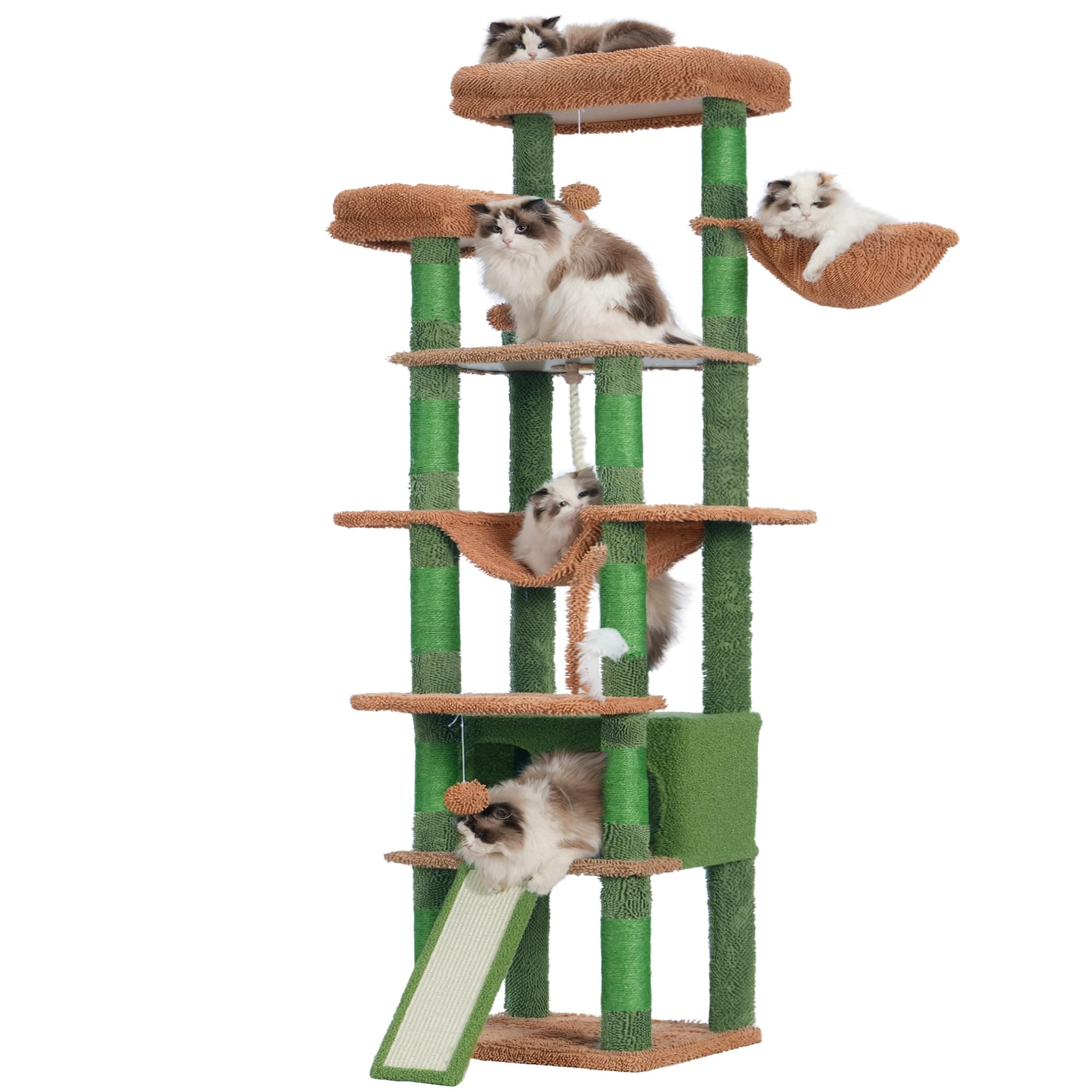 Heybly Tall Cat Tree,78 inch Multi-Level Cactus Cat Tower for Indoor Cats,2 Widened Plush Perches Cat Condo with Scracthing Board and Big Caves HCT033CA