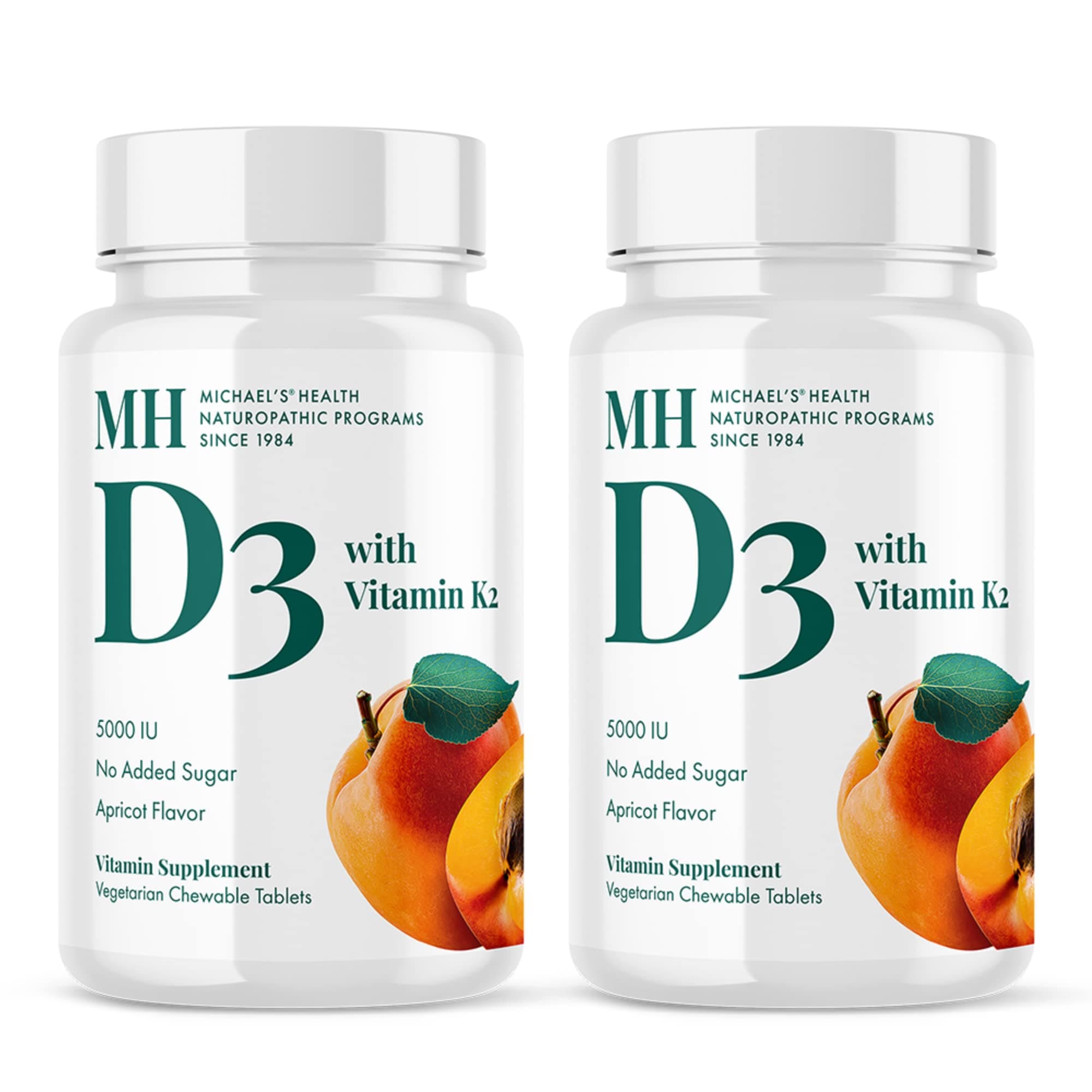 - Health Naturopathic Programs Vitamin D3 with K2 - 90 Chewable Tablets, Pack of 2 - Apricot Flavor - Skeletal & Immune System Support - No Added Sugar - Vegetarian - 180 Total Servings