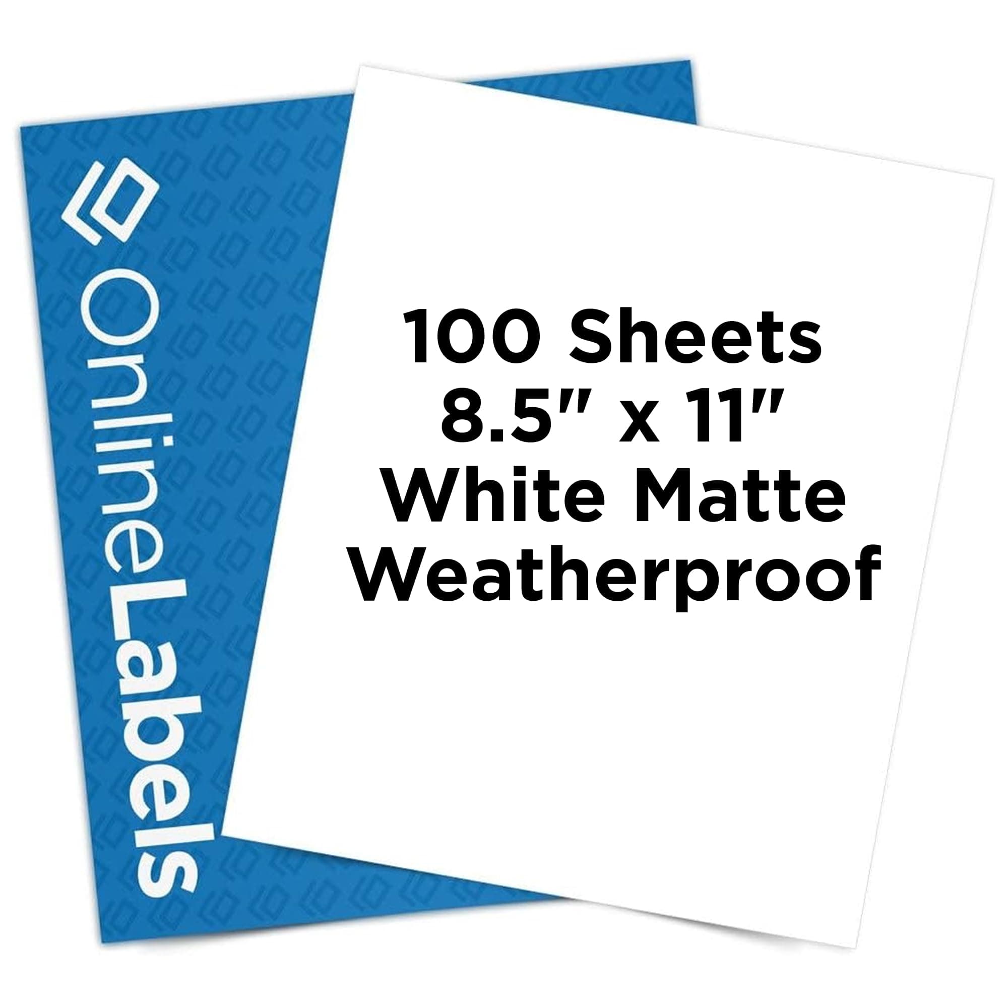Waterproof Sticker Paper, 100 Sheets, White Matte Vinyl-Like, 8.5" x 11" Full Sheet Label, Works with Inkjet Printers Only, Compatible with Electronic Cutting Machines, OL177WJ, OnlineLabels