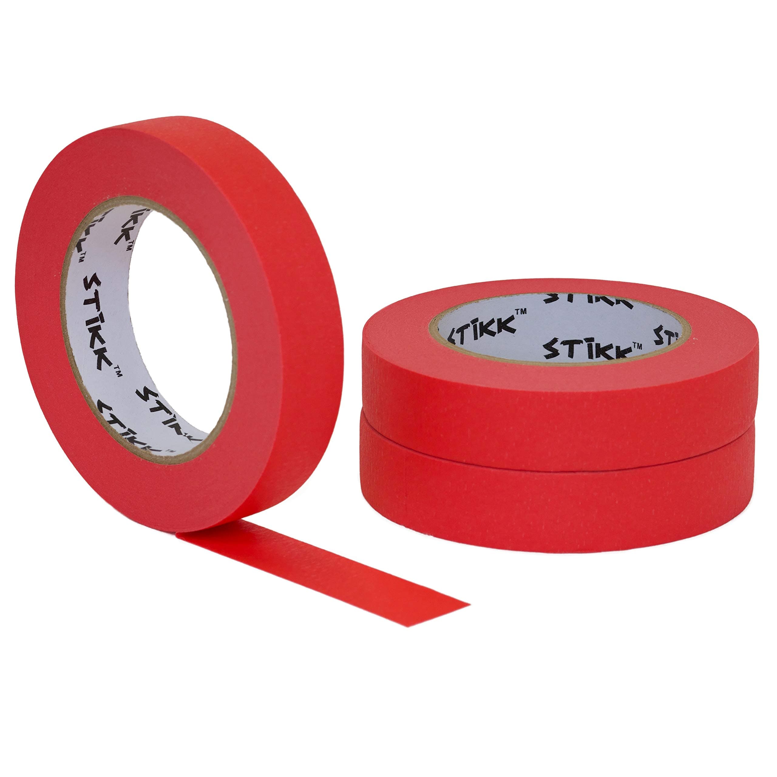 STIKK 3 Pack 1" inch x 60yd Red Painters Tape 14 Day Easy Removal Trim Edge Finishing Decorative Marking Masking Tape (.94 in 24MM)