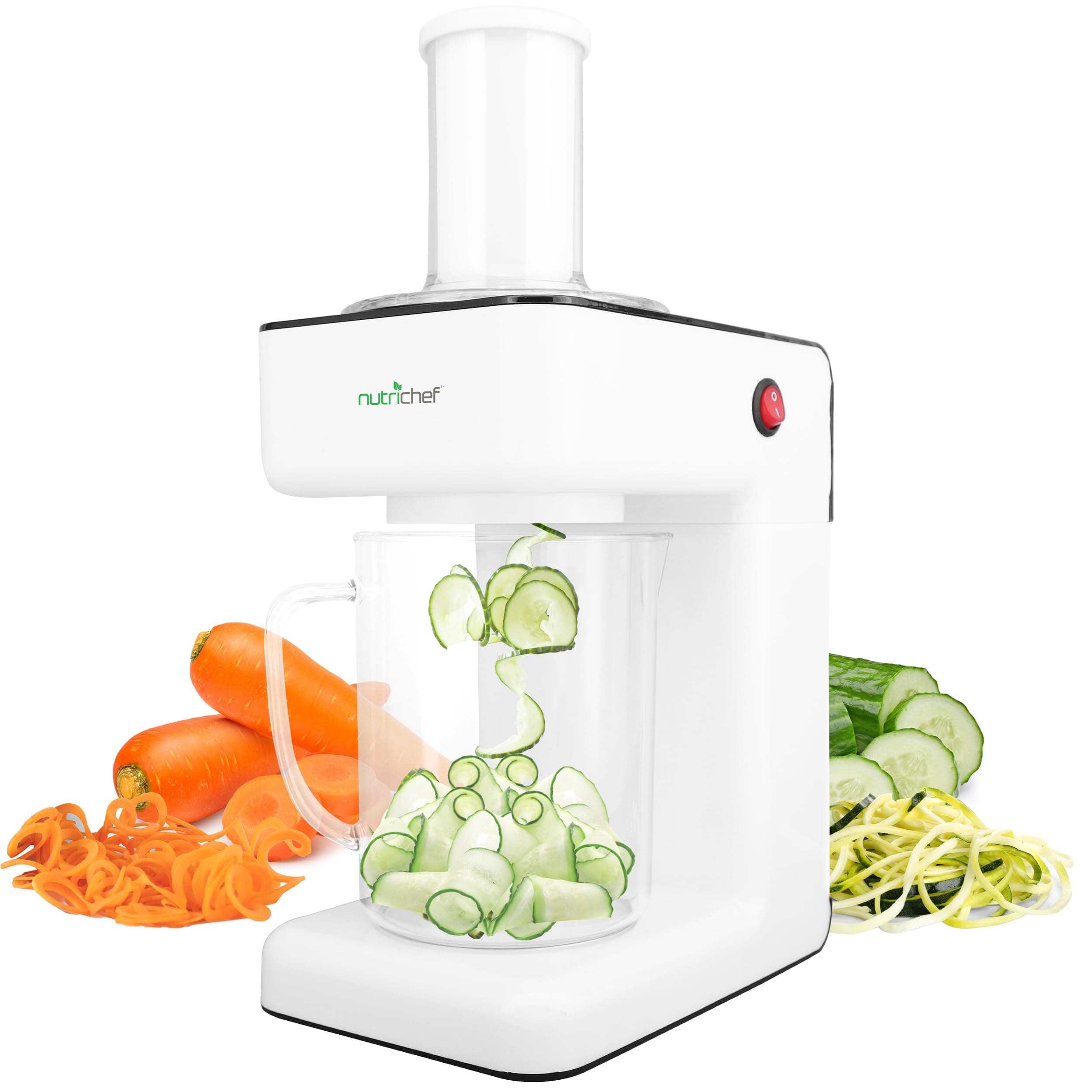 3-in-1 Electric Vegetable Chopper, Spiralizer, and Salad Maker - Fruit Cutter, Spiral Shredder Machine, Veggie Spaghetti & Noodle Maker | Includes Food Plunger & 1.2L Bowl