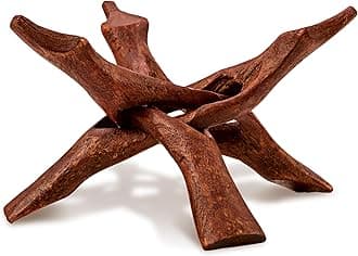 Alternative Imagination Wooden Tripod Display Stand – 6-Inch Hand Carved Holder Made from Sustainable Mango Wood – Folding Reddish-Brown Stand for Abalone Shell, Crystal Ball, Key Bowl, Trinket Dish, Incense, Decor and More