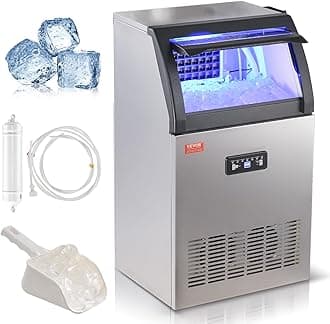 VEVORCommercial Ice Maker Machine, 130lbs/24H Ice Maker Machine with 33lbs Storage Capacity, 55 Ice Cubes in 12-15 Minutes, LED Digital Display Commercial Ice Maker for Bar Home Office Restaurant