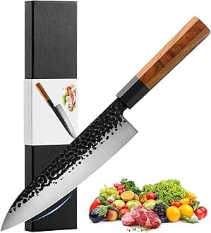 Japanese Chef Knife Gyuto - 8 Inch Professional Hand Forged Kitchen Knife High Carbon AUS-8 Stainless Steel with Rosewood Handle & Gift Box