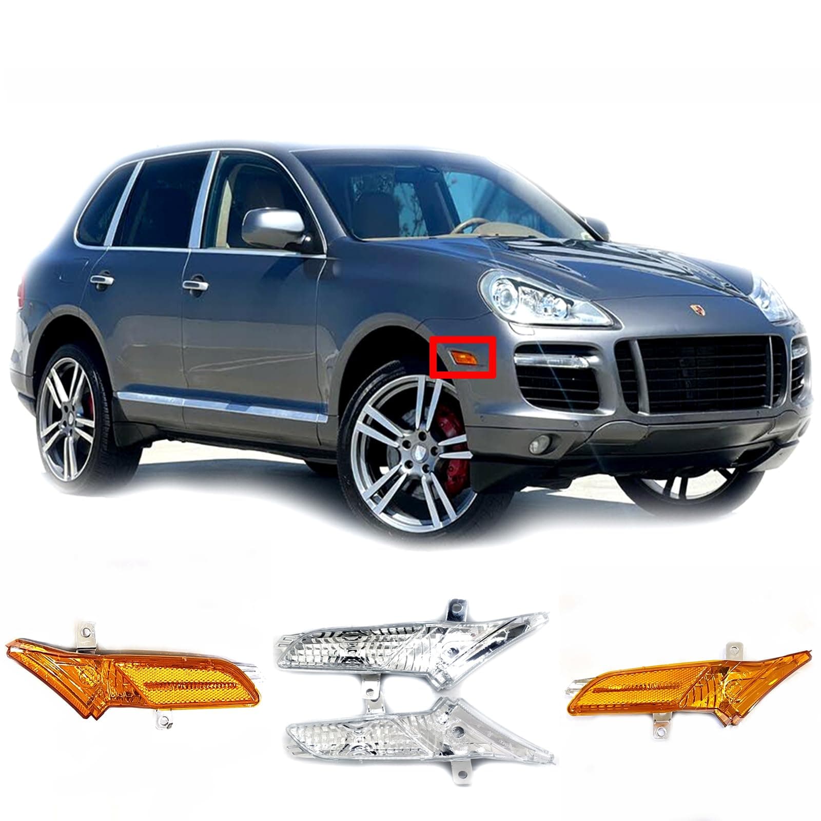 Side Marker Light Cover for 07-10 Porsche Cayenne 9PA1 955 957 Base Sport Turbo GTS S 2007 2008 2009 2010 Lamp Turn Signal LED Yellow