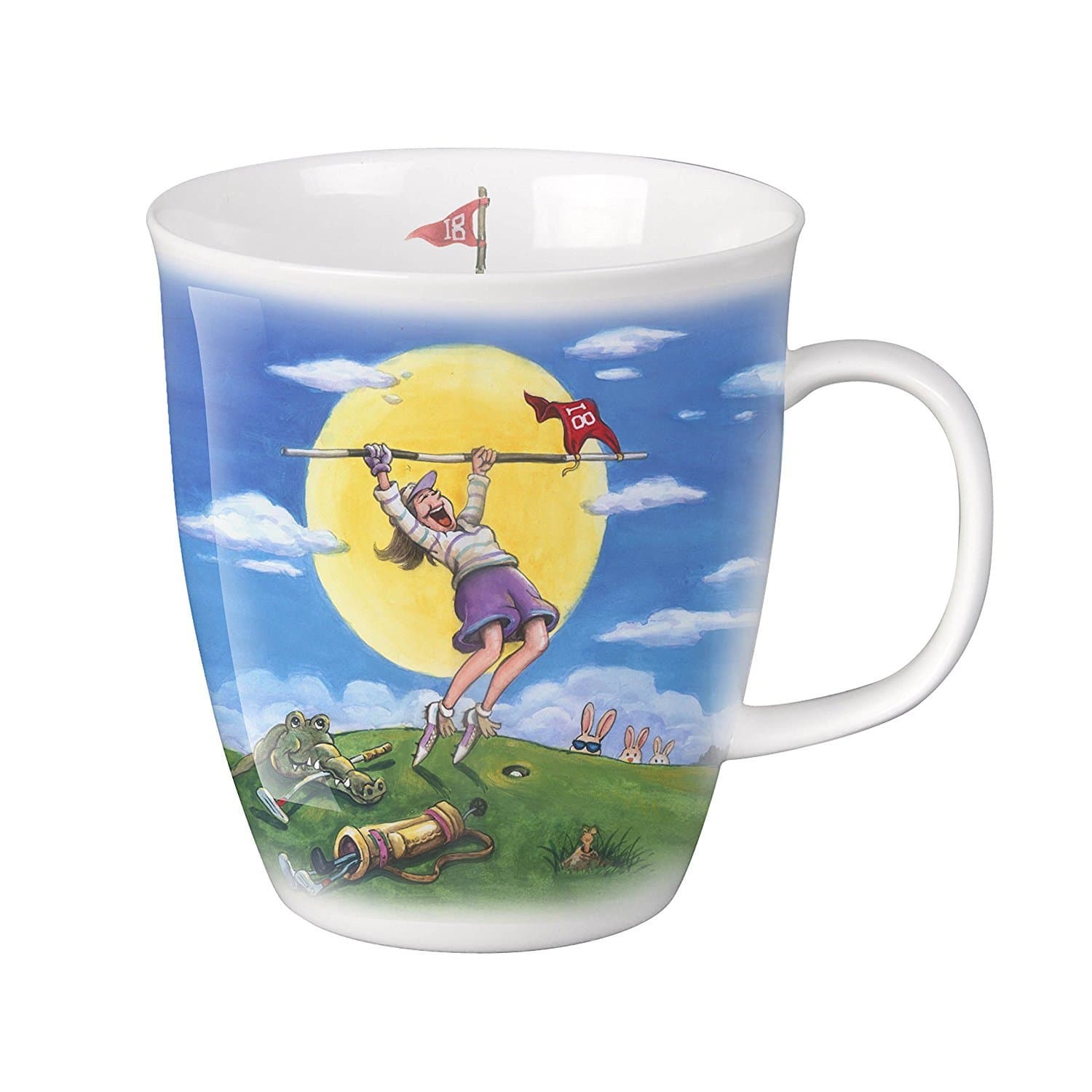 SVIV Curve New Bone China Coffee or Tea Mug, 16oz (Lady's Birdie on the Golf Course)