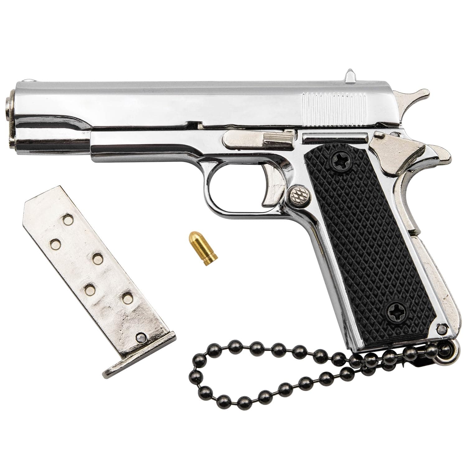 1911 Mini KeyChains Guns Shape Cannot Shooting Keyring Key Rings Pendant Ornament for Boys Men Amyfans (Silver)