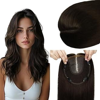 HAIR Toppers for Women Real Human Hair 6x7 inch 150 Density Base 12 inch 55grams darkest brown Human Hair Topper for Women with Thinning Hair(#2 12inch)