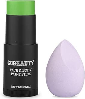 CCbeauty Light Green Witch Face Paint Stick,Face Panting Kit,Non Toxic SFX Makeup For Gamora Halloween Costume Cosplay,Professional FX Body Paint,Full Coverage Painting Foundation With Makeup Sponge