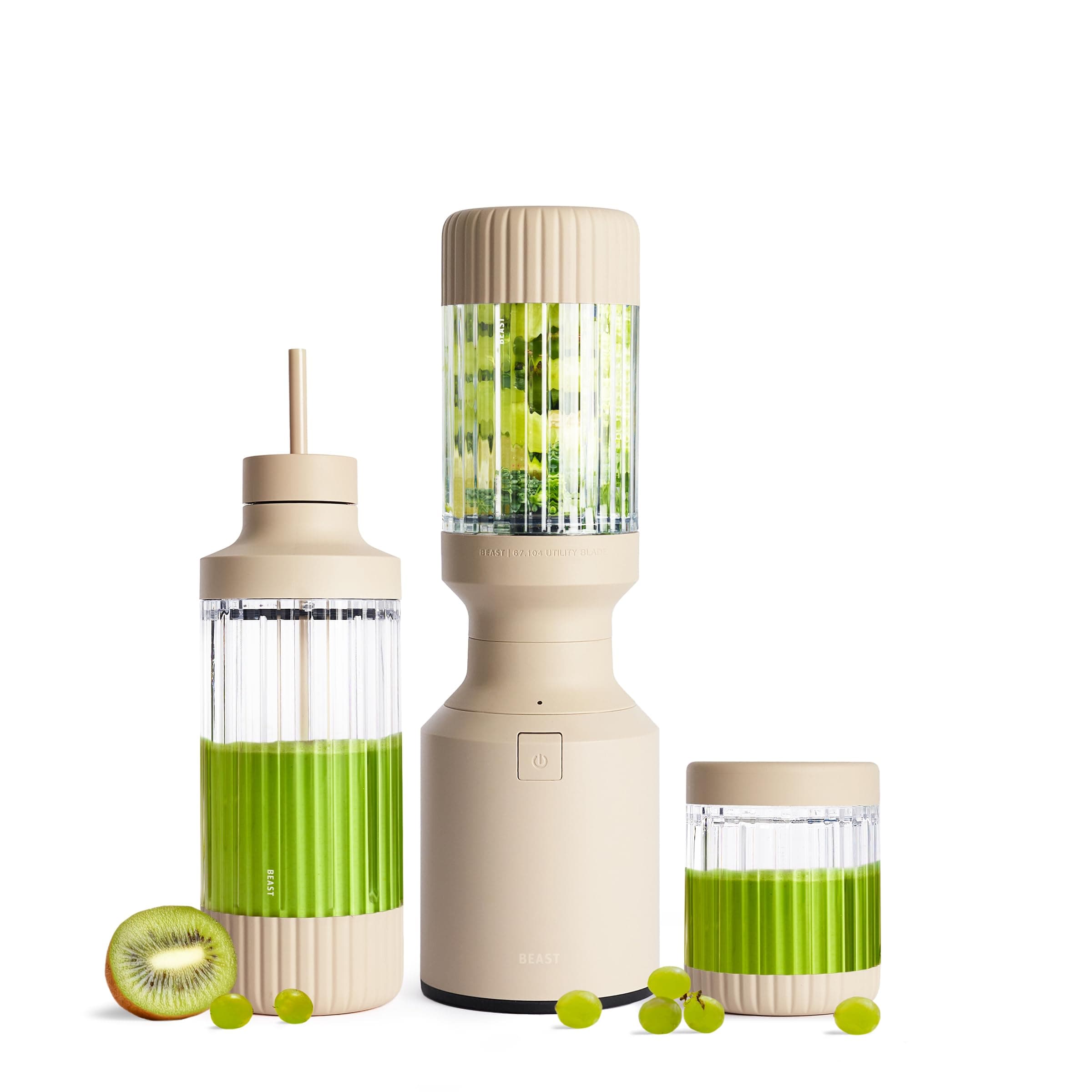 Beast Mighty 850 Plus | Premium Compact Personal Blender | Smoothies, Shakes, Dressings, Sauces | Blends Ice and Frozen Fruit | New XL Vessel | Extra Vessels, Lids and Straws | 850W (Sand)