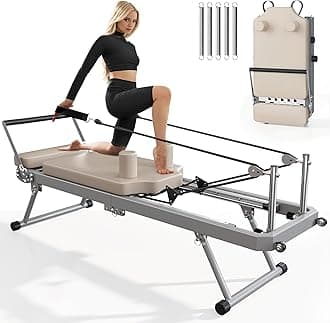 SogesPower Pilates Reformer Machine for Home Gym Workout, Foldable Pilates Equipment with High Strength Alloy Springs for Beginners, Up to 400lbs