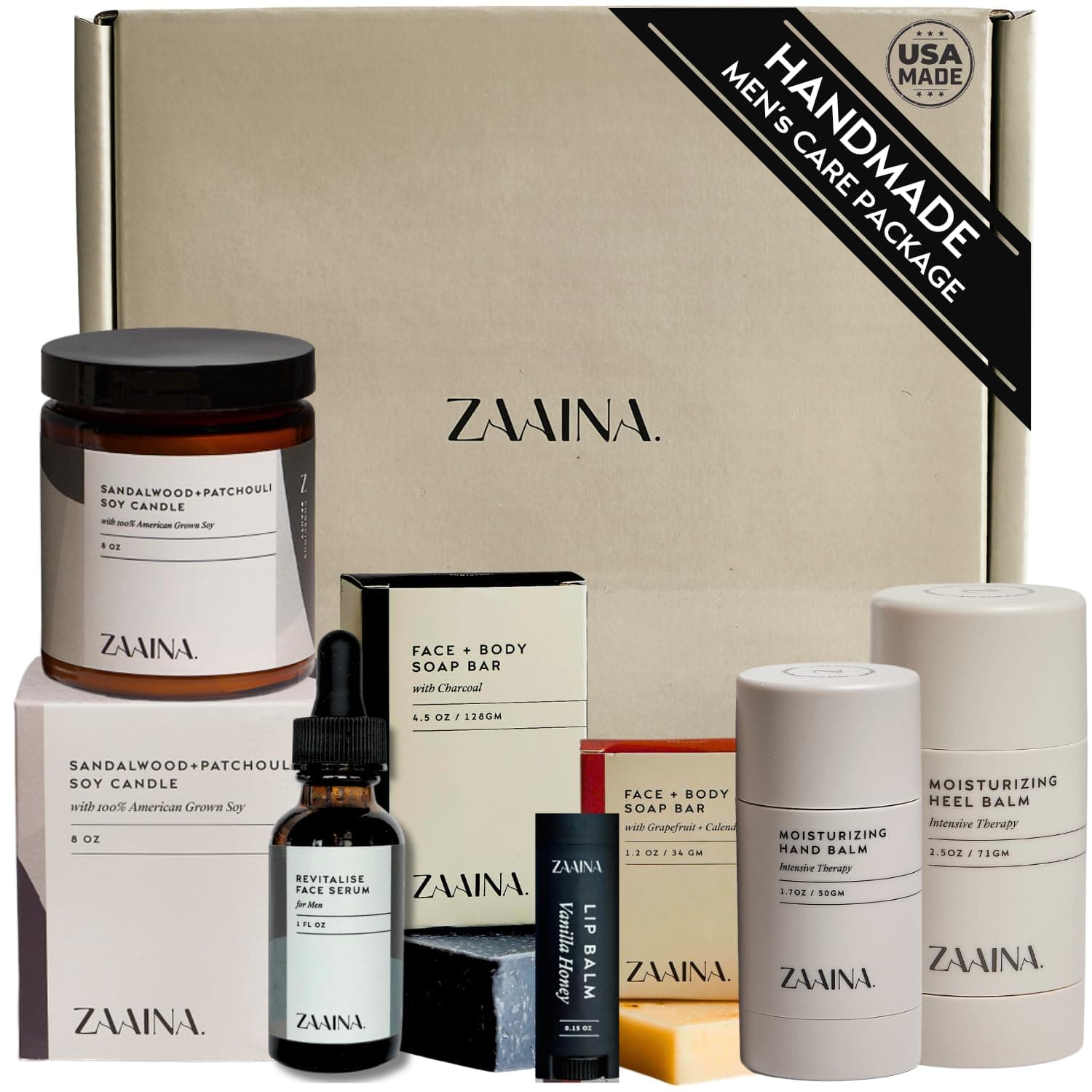 ZAAINA Men’s Care Package - Relaxation Spa Gift Set, Luxury Natural Handmade Grooming Kit for Husband Dad Friend, Father's Day Gifts for Men, Birthday Gifts for Him