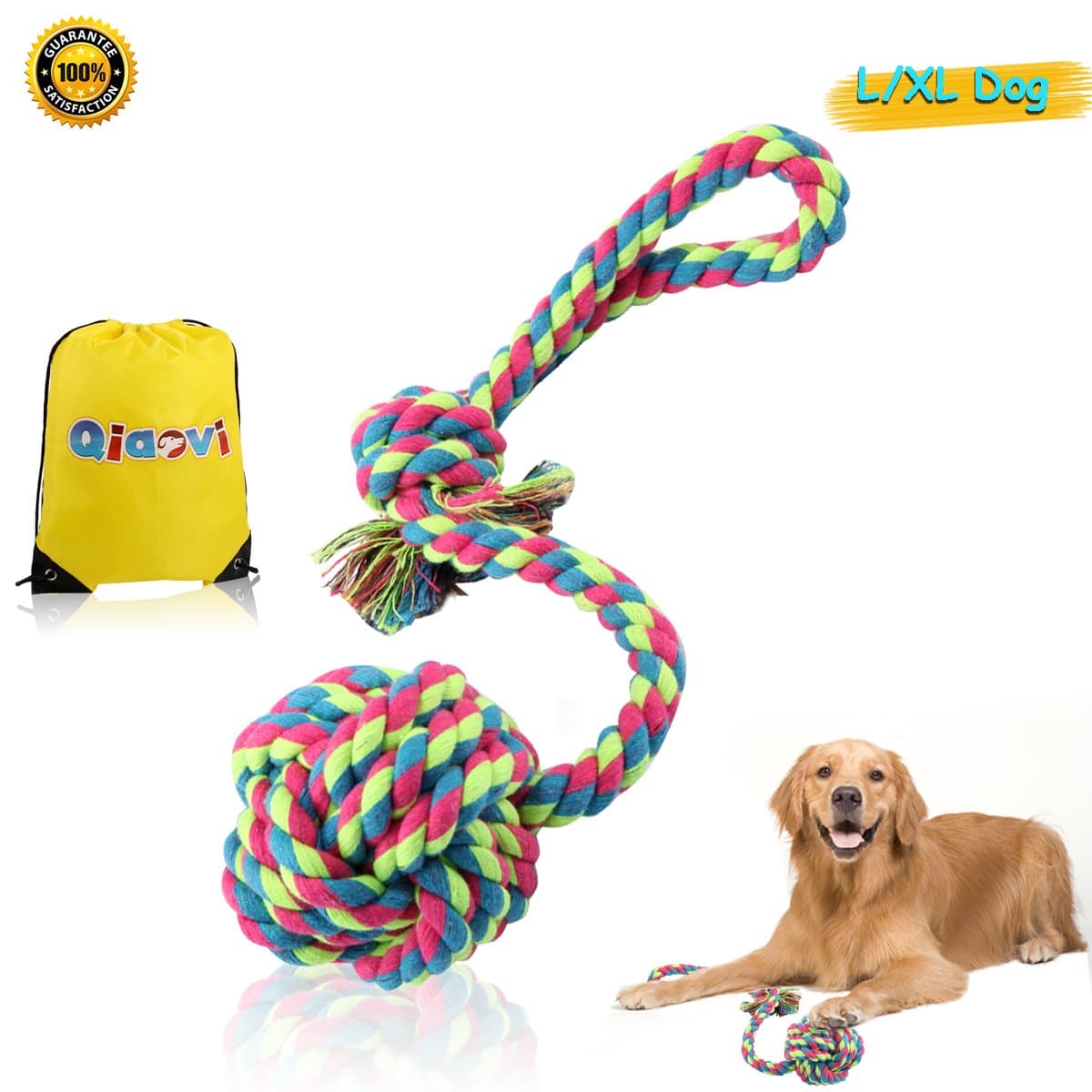 XL Dog Rope Toy for aggressive Chewer ,100% Cotton Interactive Puppy Training Toy for Large Breeds and Big Puppies, Durable & Strong for Tug-of-War and Fetch, Power Chew Toy for Canine Teeth
