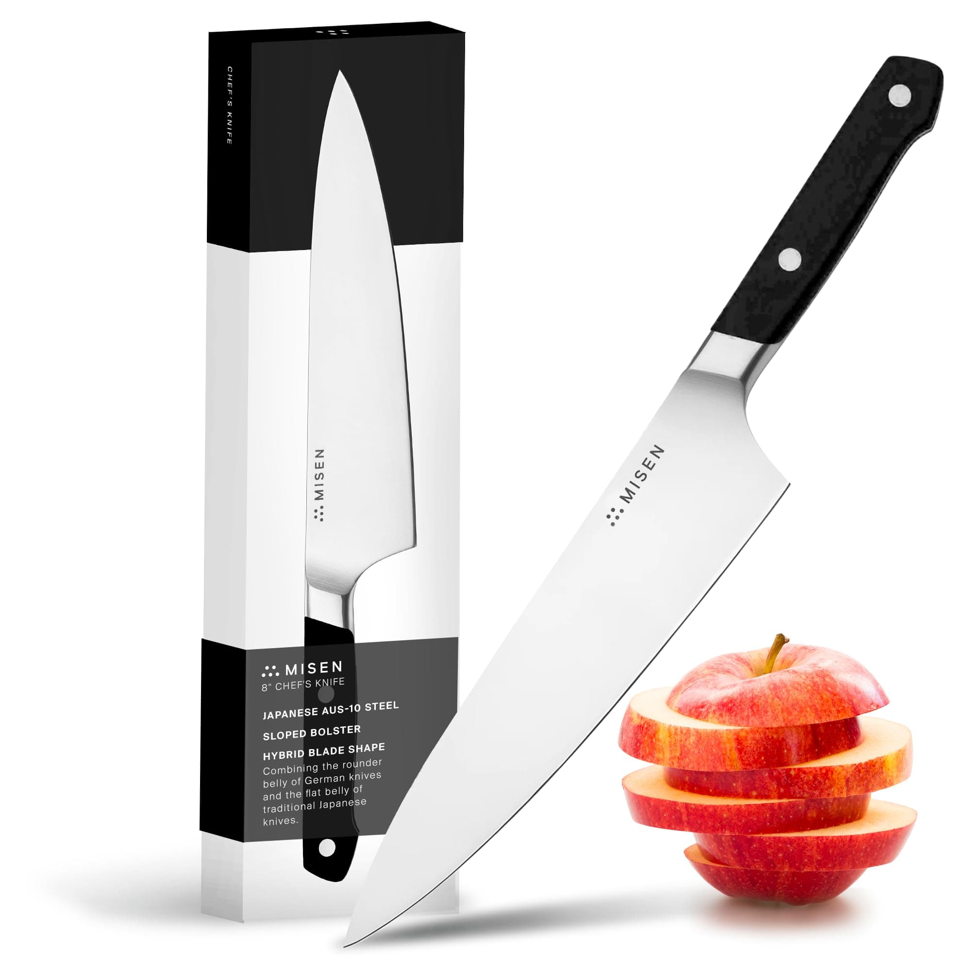 Misen Ultimate 8 Inch Chef's Knife - Pro Kitchen Knife - High Carbon Japanese Stainless Steel - Hybrid German and Japanese Style Blade - Craftsmanship for Culinary Enthusiasts, 8 in - Black