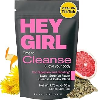 Hey Girl Tea Detox for Bloated Belly & Digestion | Loose Leaf Herbal | Body and Colon Cleanse with Milk Thistle, Burdock Root, Senna Leaf | Digestive & Flat Tummy | Natural Laxative