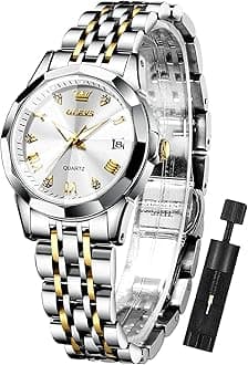 Womens Watch Fashion Dress Diamond Female Watches for Ladies Analog Quartz Stainless Steel Waterproof Luminous Day Date Two Tone Wristwatch