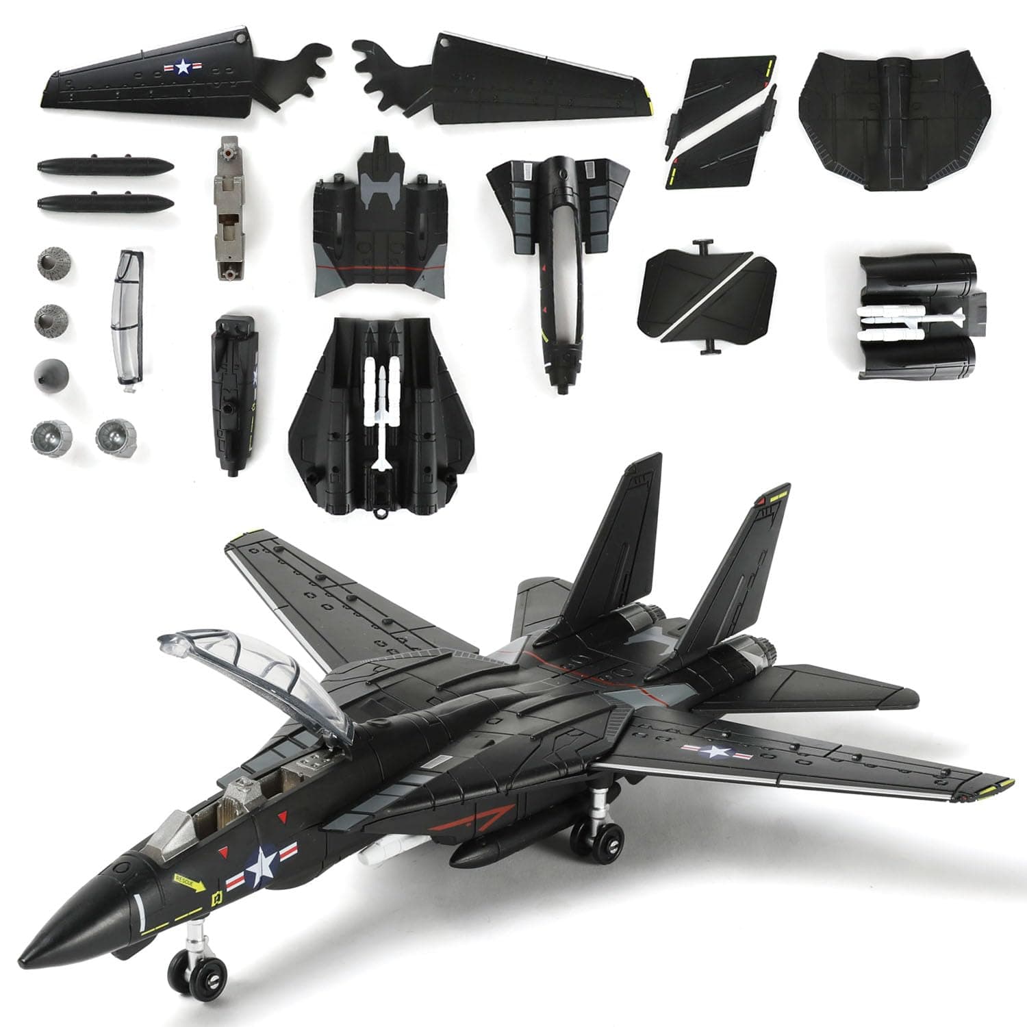 1:72 Scale F-14 Tomcat Fighter Jet Quick Build Model Kit (Black) Plastic Millitary F14 Airplane Assembly Aircraft Model with Stand Gift for Adults (36PCS)