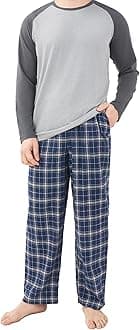 DAVID ARCHY Mens Pajamas Set - Soft Pj Sets for Men Cotton Sleepwear Long Sleeve Top & Flannel Bottom Pajama Lounge Set