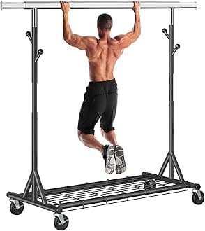 - Garment Rack Load 530lbs,Heavy Duty Rolling Clothes Rack With Sturdy Wheel And Shelves, Adjustable Portable Hanging Rack For Clothes, Chrome Stainless Steel, Black