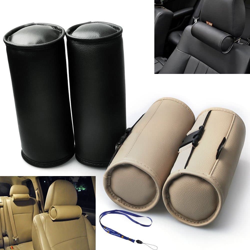 GreatTree New 2PCS/Lot Comfortable Leather Headrest Head Cushion Pillow/Neck Support Guard for Car Vehicle Automobile Seat,Beige (black)