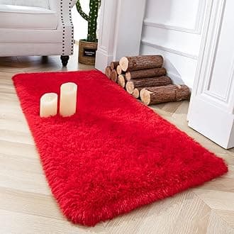 Chicrug Soft Area Rugs for Bedroom Living Room Plush Fluffy Rug 2x4 Feet, Shag Furry Area Rug Carpet Non Shedding for Nursery Children Kids Girls Room Home Decorative, Red