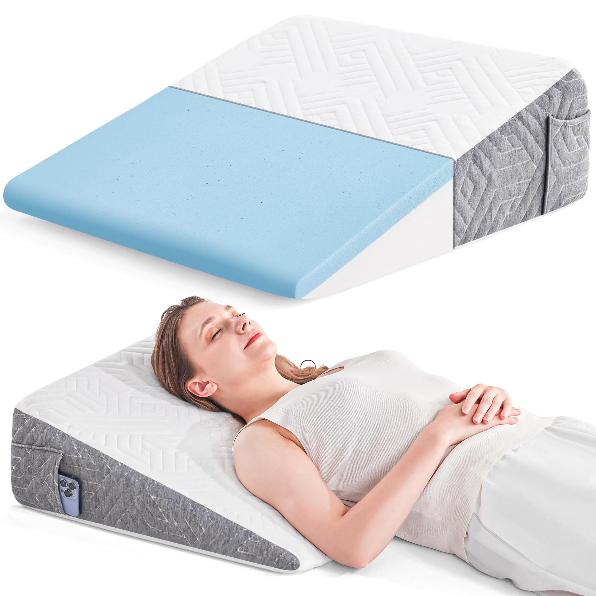 Yojoker 6pcs Orthopedic Bed Wedge Pillow Set for Sleeping, Post Surgery Foam for Body, Back and Leg Pain Relief Comfortable & Adjustable Support Pillows-Anti Snoring, Heartburn (Gray, 1 Piece Set)