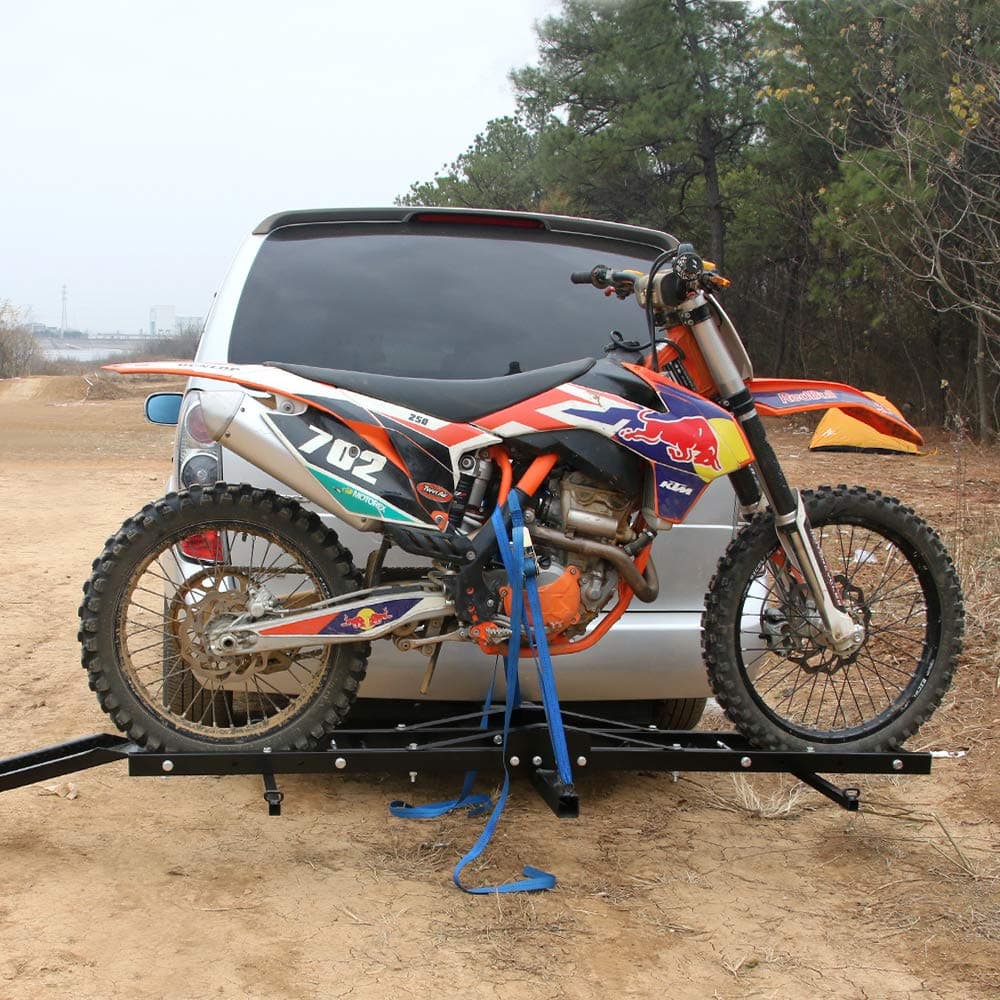 KAYCENTOP Motorcycle Scooter Carrier Hauler Hitch Mount Rack with Loading Ramp, 300 lbs Weight Capacity Fit 2" Receiver of Cars, SUVs and Vans