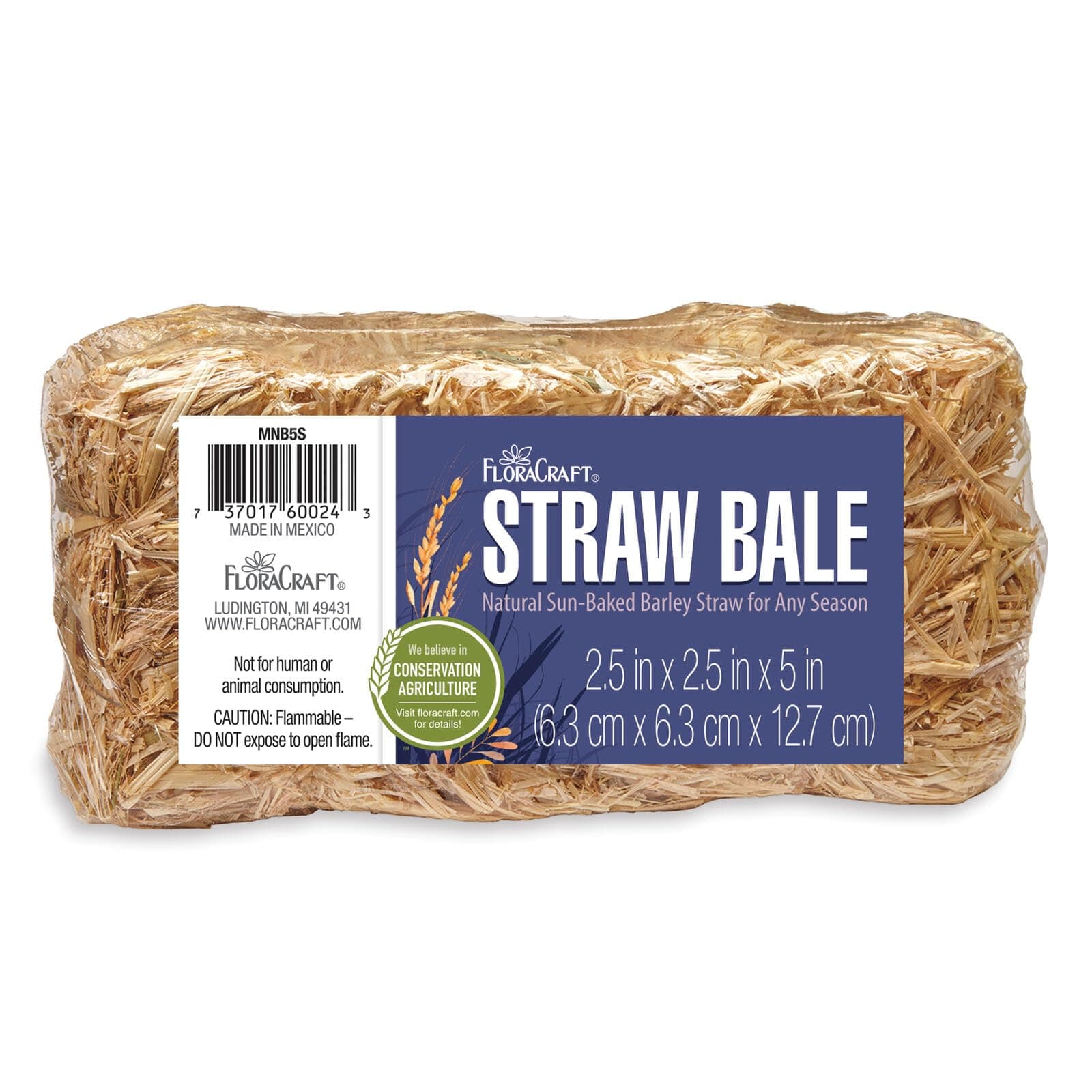 FloraCraft Decorative Straw Bale 2.5 Inch x 2.5 Inch x 5 Inch Natural