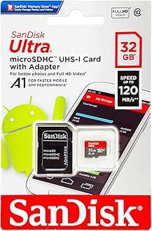 SanDisk Ultra 32 GB microSDHC Memory Card + SD Adapter with A1 App Performance Up to 98 MB/s, Class 10, U1