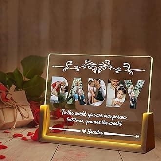 Ship Next Day Personalized Father's Day Birthday Gifts from Daughter Son Wife - Custom Light Up Acrylic Picture Frame Gifts for Dad, Personalized Christmas Gifts for Dad, Father, Grandpa