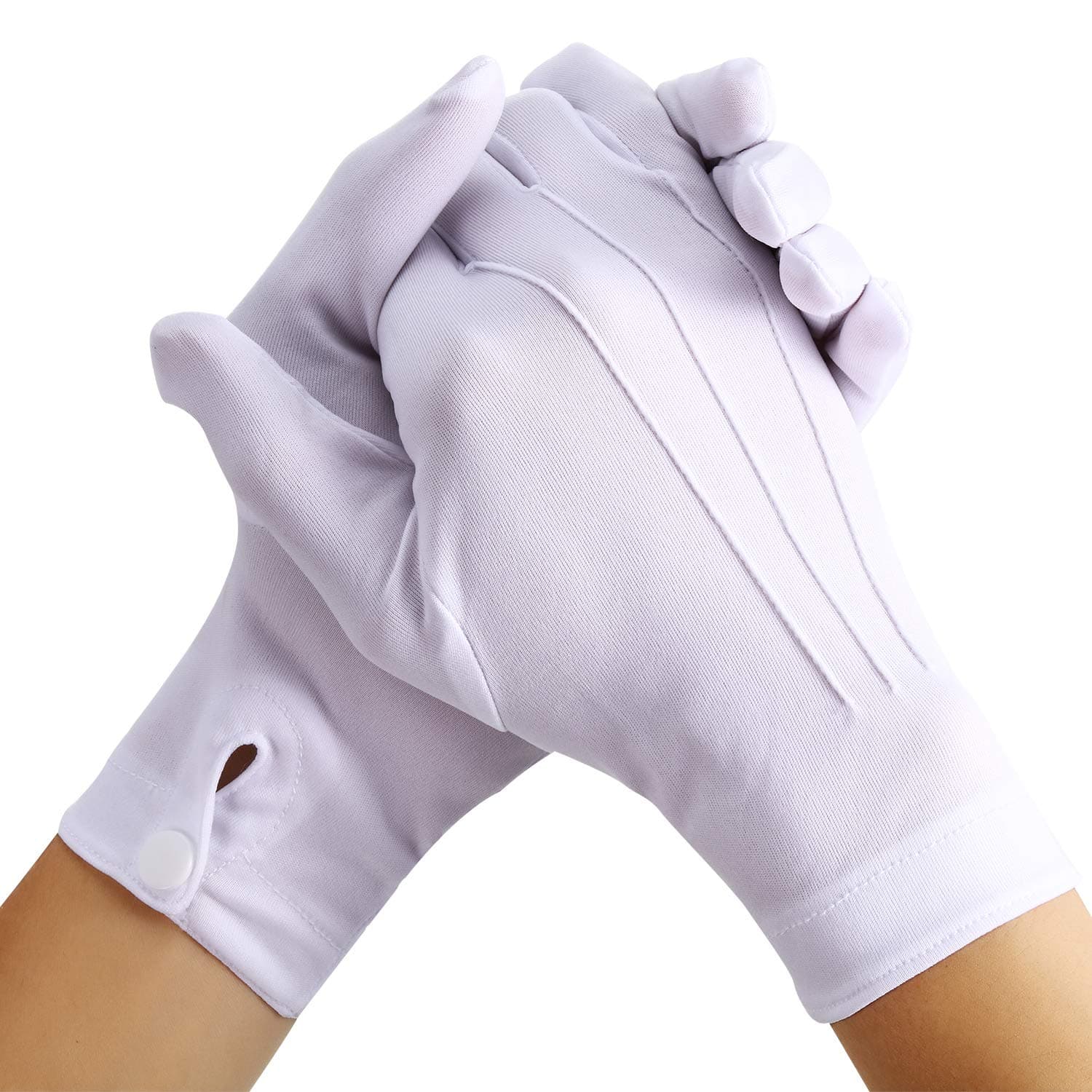 2 Pairs White Formal Glove for Men Parade Uniform Glove for Cosplay Party Guard Jewelry Inspection, Nylon 10 Inch