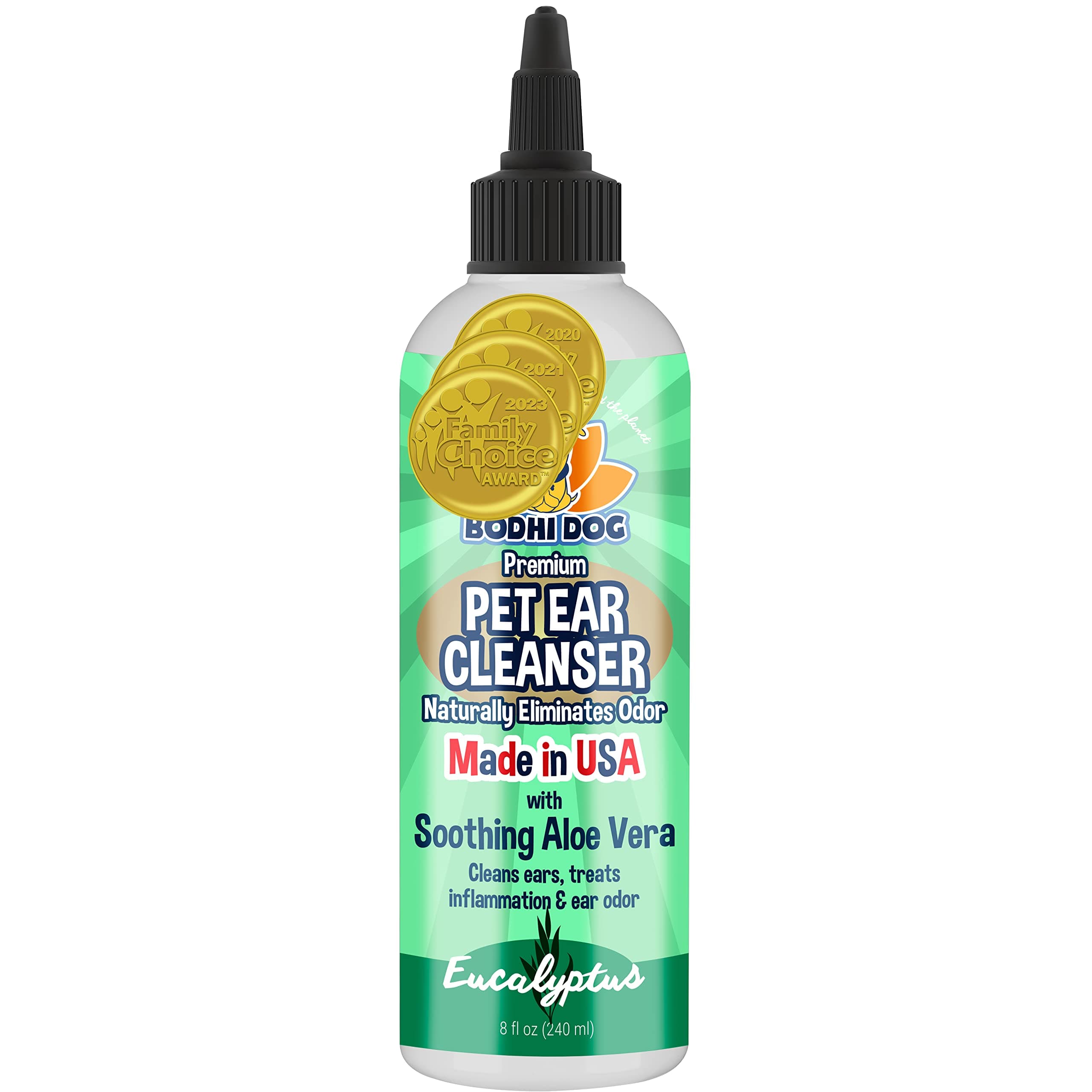 Ear Cleaner Solution for Dogs & Cats - Aloe Vera Ear Cleanser, Gentle, Safe for Ear Health - Removes Dirt, Wax & Debris - Prevents Odor & Irritation - Made in USA (8 Fl Oz)
