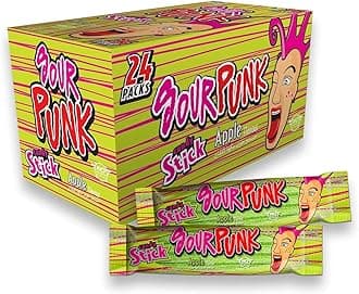 Sour Punk Candy Sticks in Apple Flavor - Pack of 24 (40g each), Sweet & Sour Chewy Apple Candy || Party Treats Pack || Share with Friends and Family