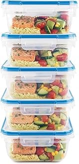 Snapware Total Solutions (5-Pack, 5.5 Cup) Plastic Food Storage Containers Set, Airtight & Leakproof Locking BPA-Free Lids Tupperware, Freezer Dishwasher Microwave Safe