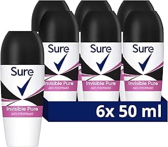 Invisible Pure Anti-Perspirant Roll On Women's Deodorant that protects against white marks and yellow stains for 48 hour sweat and odour protection 6x 50 ml