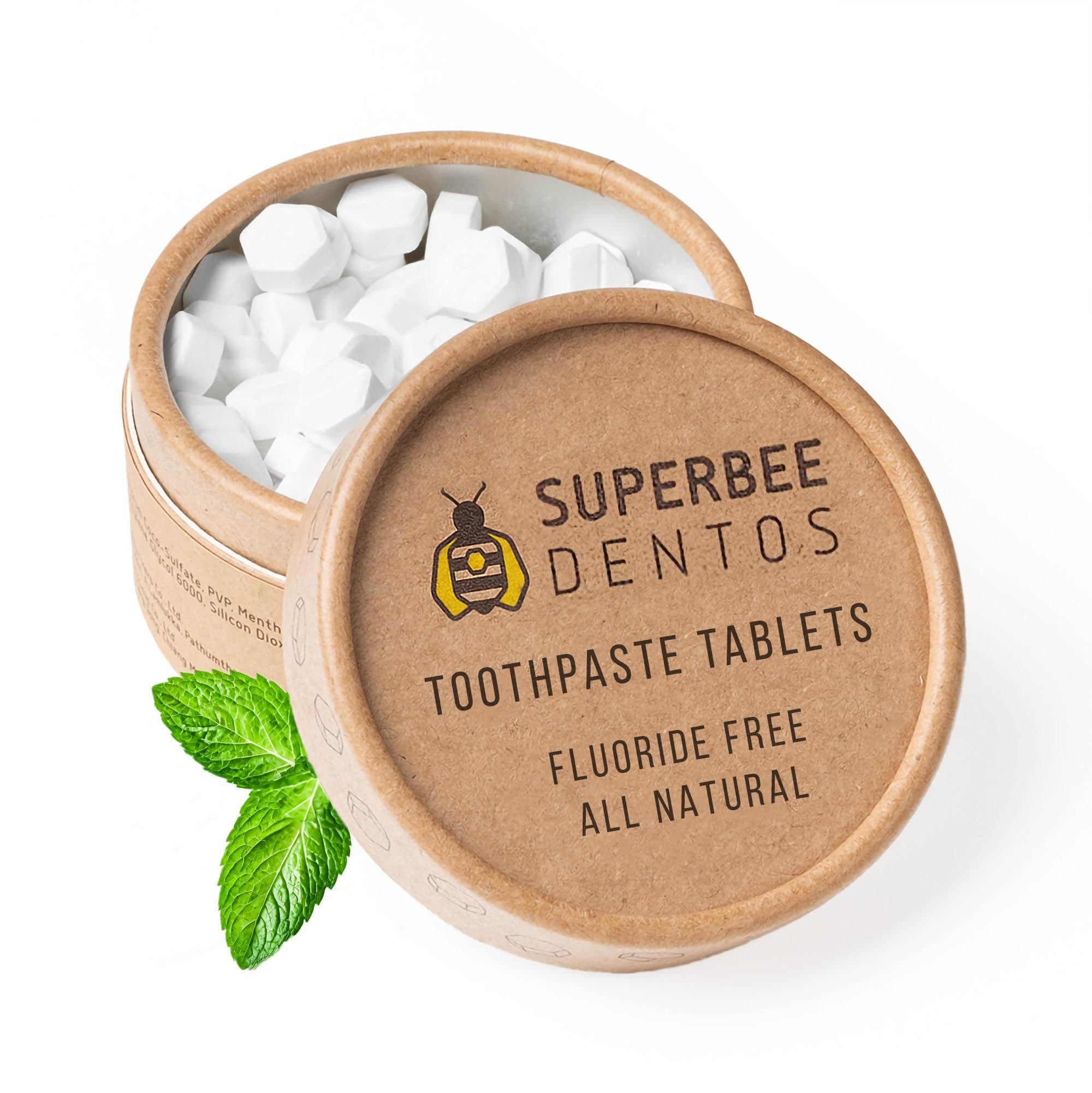 Superbee Wax Wraps Dentos Toothpaste Tablets, 100 Tabs, Fluoride Free & Eco Friendly, Travel Mouthwash Sensitive Bites Kids Adults, Chewable Tablet, Spearmint