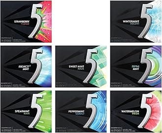 5 Gum Chewing Gum 5 Calories – Sugar-Free Assorted Flavor (6 Pack) – 15 Sticks Per Pack – Get 6 Out of 8 Flavors