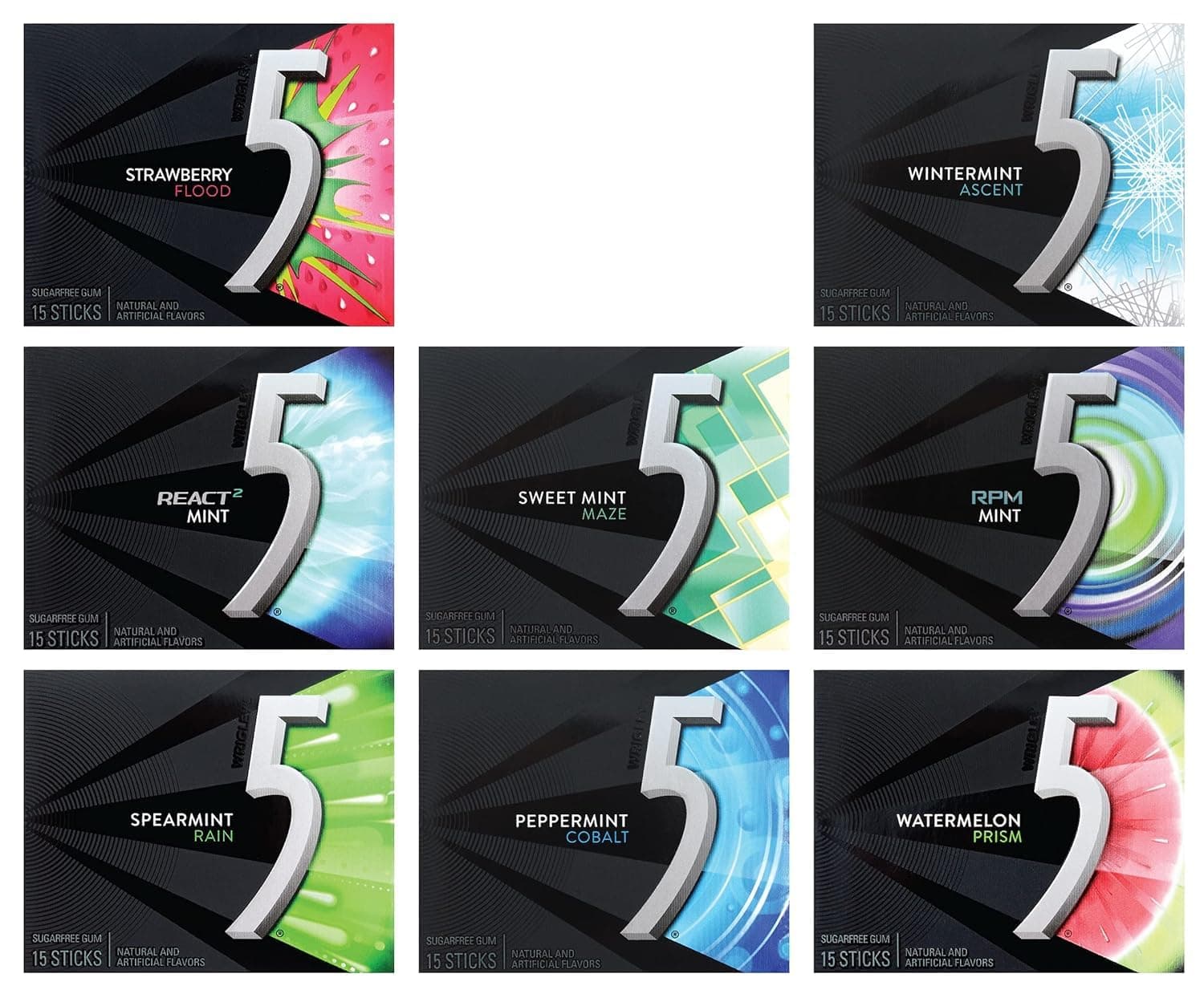 - 5 Gum Chewing Gum 5 Calories – Sugar-Free Assorted Flavor (6 Pack) – 15 Sticks Per Pack – Get 6 Out of 8 Flavors