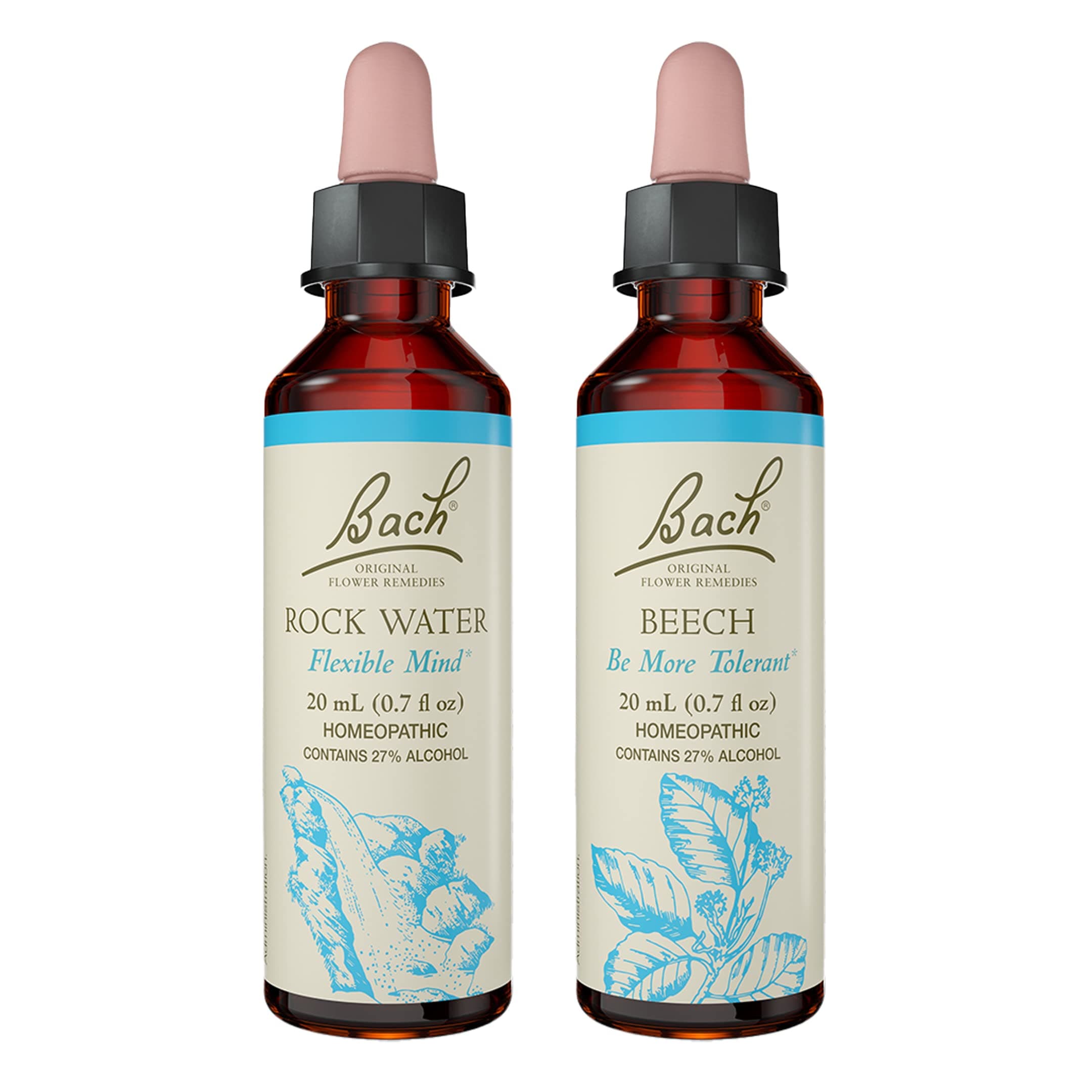 Bach Original Flower Remedies 2-Pack, Have Tolerance" - Beech, Rock Water, Homeopathic Flower Essences, Vegan, 20mL Dropper x2