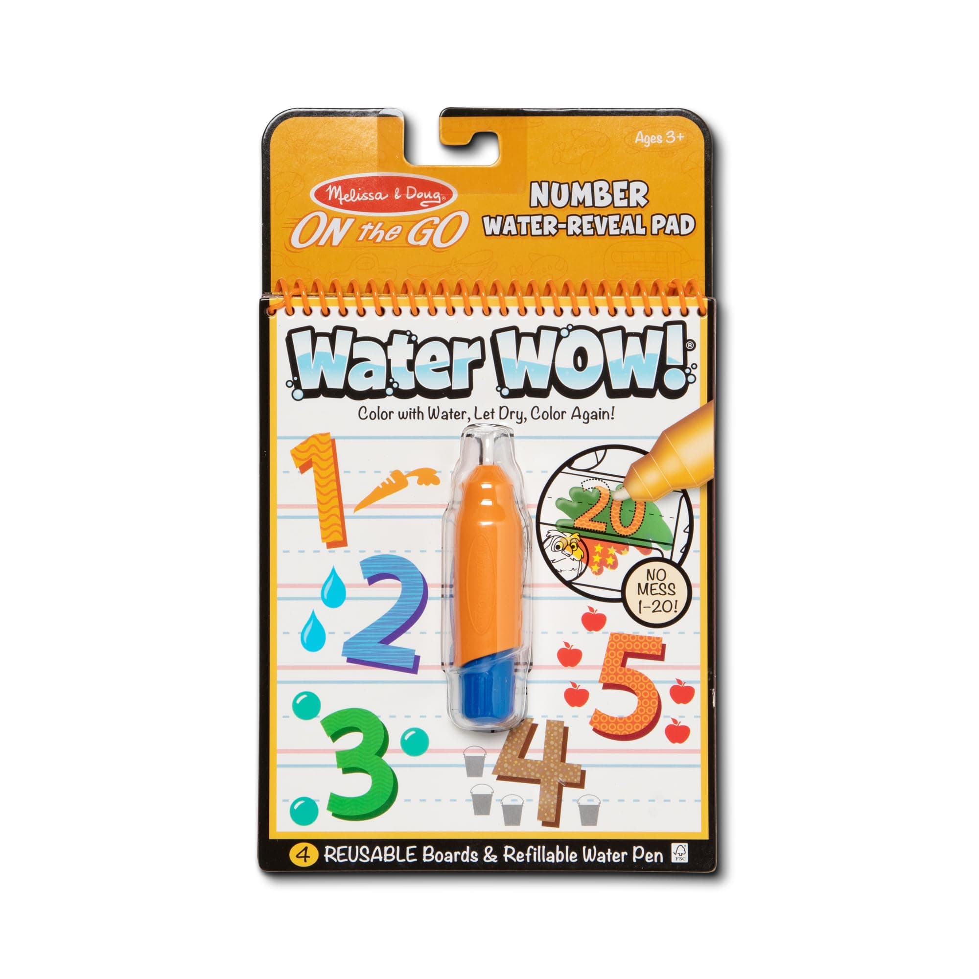 Water Wow - Numbers – Reusable Water-Reveal Activity Pad with 4 Reusable Pages & Refillable Pen – Learn Counting Mess-Free – Travel-Friendly Educational Toy – Ages 3+ MD5399