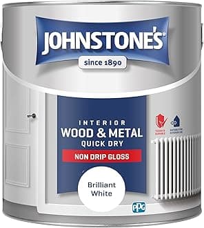 Johnstone's - Wood & Metal Paint - Gloss Finish - Brilliant White - 2.5l - Water Based - Non Drip & Quick Drying - Radiator Paint - Low Odour - Dry in 1-2 Hours - 8m2 Coverage per Litre